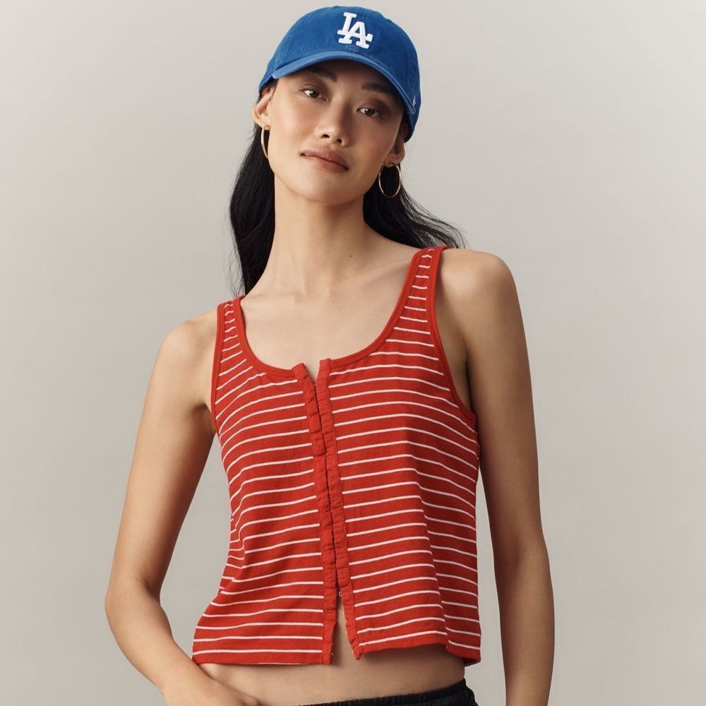 NWT Anthropologie Pilcro Top Scoop-Neck Button-Front Tank Red White Size Small